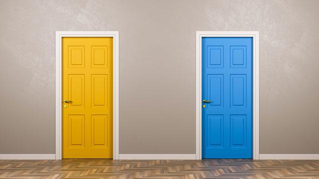 A yellow and blue door.