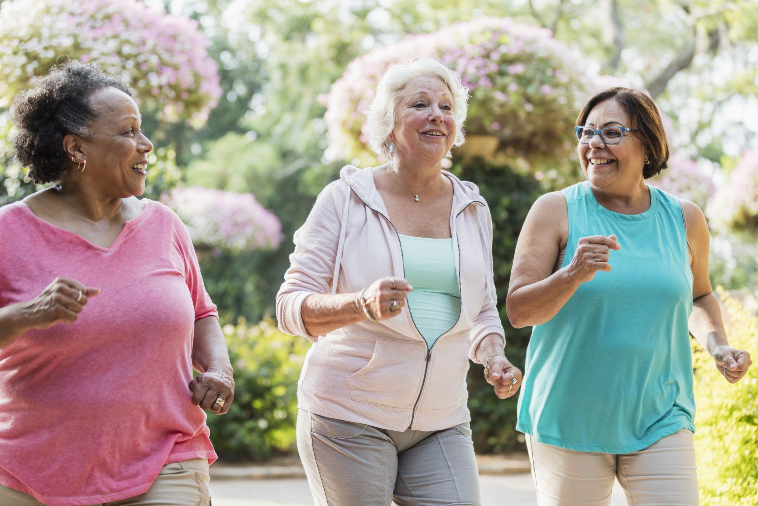 Multi-ethnic senior women exercising together